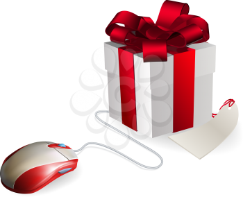 Royalty Free Clipart Image of a Mouse Attached to a Gift