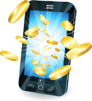 Royalty Free Clipart Image of a Smartphone and Coins