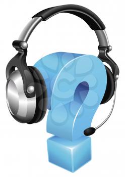 Royalty Free Clipart Image of a Headset on a Question Mark