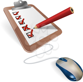 Royalty Free Clipart Image of a Mouse Connected to a Clipboard 