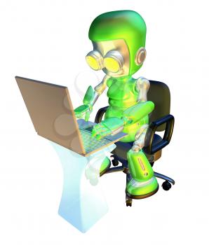 Royalty Free Clipart Image of a Robot Typing on a Computer