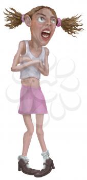 Royalty Free Clipart Image of a Girl Having a Tantrum