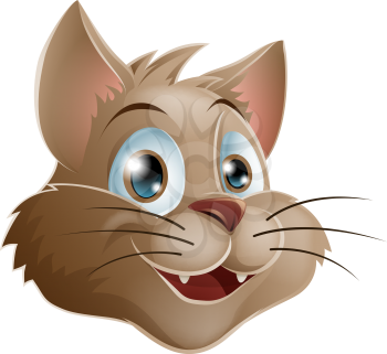 Illustration of a cute smiling cartoon cat's face
