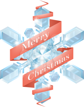 Illustration of a Christmas snowflake or snowflake Christmas tree decoration with Merry Christmas ribbon
