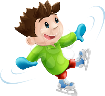 Cartoon of a young man or boy having a wobbly ice skate!

