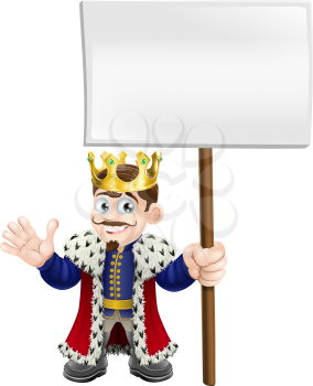 A cute king waving and holding up a sign board