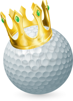 King of golf concept, a golf ball wearing a gold crown