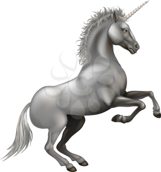 Illustration of a powerful unicorn rearing on its hind legs