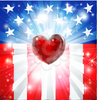 American flag patriotic background with heart, concept for love of country. Great for 4th of July or military themes.
