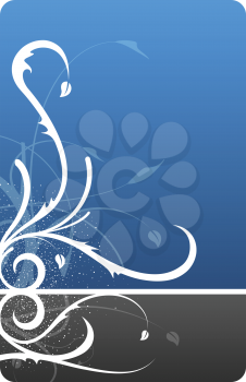 Royalty Free Clipart Image of a Blue and Black Background With a Floral Flourish