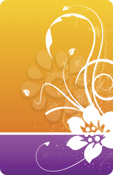 Royalty Free Clipart Image of an Orange and Purple Background With a Floral Flourish