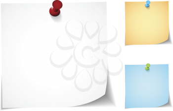 Royalty Free Clipart Image of Pushpins in Notepaper