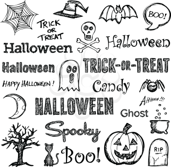 Halloween hand drawn text lettering and graphics