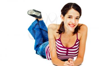 Royalty Free Photo of a Young Girl Laying on the Floor Smiling