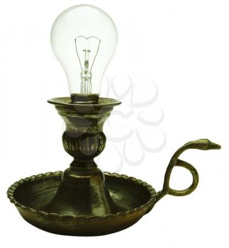 Royalty Free Photo of a Candlestick Holder with a Lightbulb