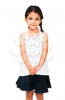 Happy girl standing and posing isolated over white