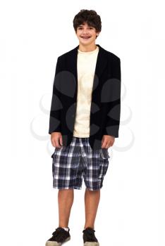 Boy posing and smiling isolated over white
