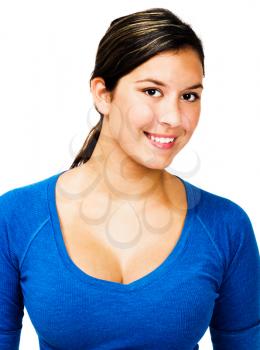 Smiling young woman isolated over white