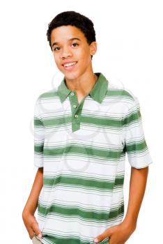 Portrait of a teenage boy posing isolated over white