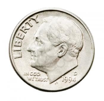 Human representation on us coin isolated over white