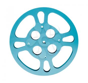 Blue color film reel gear isolated over white