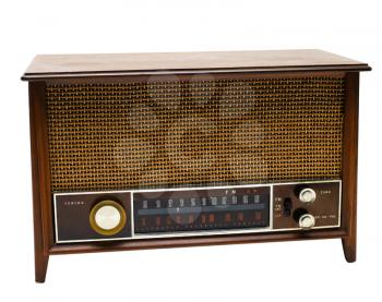 Brown color old radio isolated over white