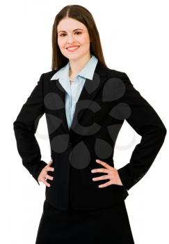 Close-up of a businesswoman smiling isolated over white
