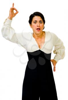 Mature woman looking angry and gesturing isolated over white