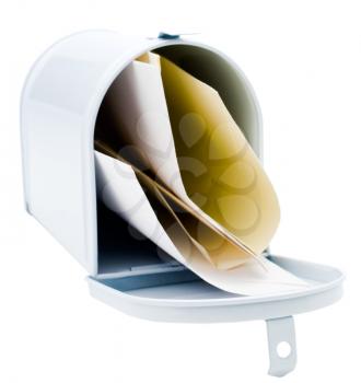 Envelopes in a mailbox isolated over white