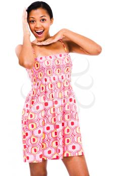 Teenage girl gesturing isolated over white
