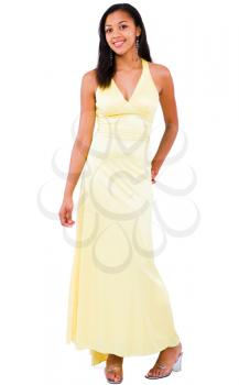 Teenage girl with her hand on her hip isolated over white