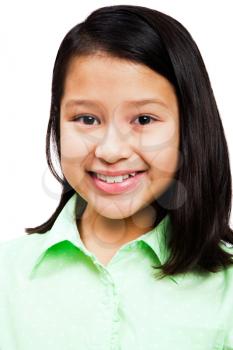 Portrait of a girl smiling isolated over white