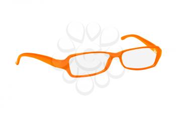 Orange color eyeglasses isolated over white