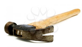 Wooden handle of a claw hammer isolated over white
