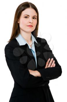 Confident businesswoman standing isolated over white