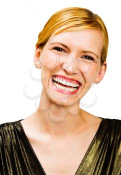 Fashion model posing and laughing isolated over white