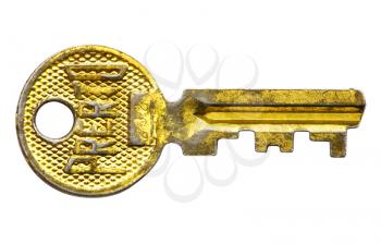 Brass key isolated over white
