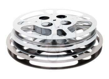 Stack of film reel gears isolated over white