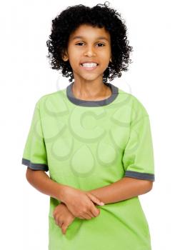 Portrait of a boy standing isolated over white