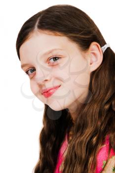 Smiley face of a girl isolated over white