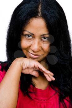Mixedrace woman posing and smiling isolated over white