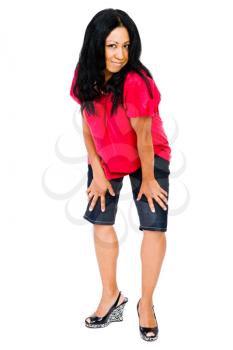 Happy mid adult woman posing isolated over white