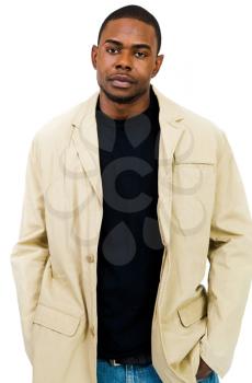 African young man posing isolated over white
