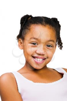 African America girl standing and smiling isolated over white