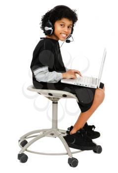 Child using internet isolated over white
