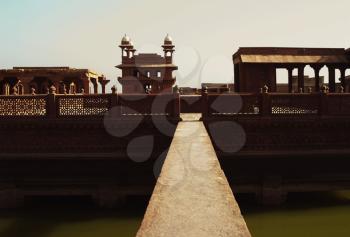 Footbridge across a pond in a palace, Fatehpur Sikri, Agra, Uttar Pradesh, India