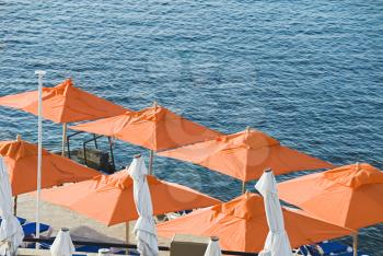 Beach umbrella at the seaside, Malta