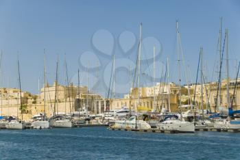 Boats moored at a harbor, Malta