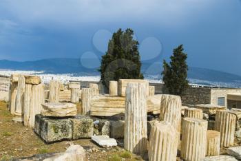Ruins of columns in a field, Acropolis, Athens, Greece