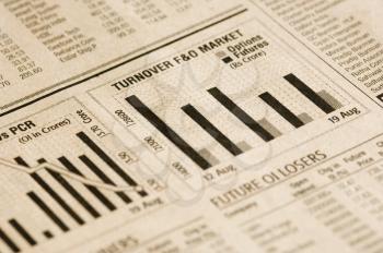 Bar graphs on a financial newspaper